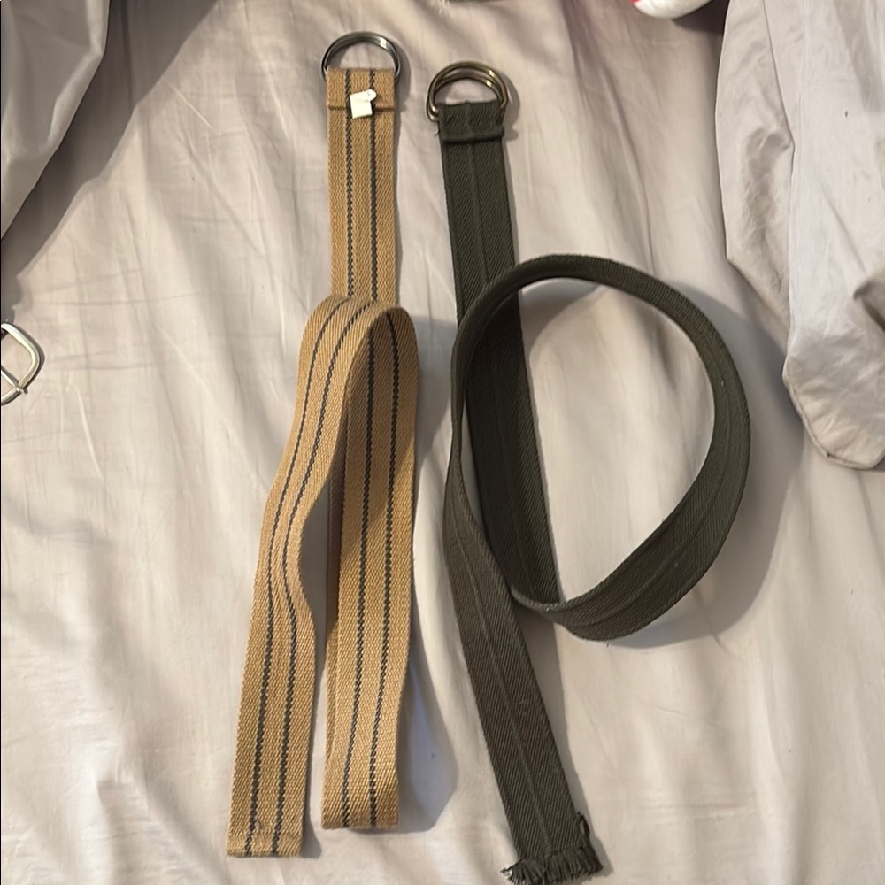 Striped Tan and Solid Green Belts